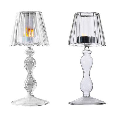 Glass Candle Stand Household Desktop Decorative Candlestick Pillar Candle Holders Modeling Candlestick