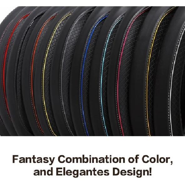 Universal Car Steering Wheel Cover, Anti-Slip Leather Steering Black with Blue