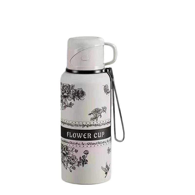

New Guofeng Retro Gardenia Thermos Cup High Value with Cover Bowl Portable Large Capacity Double Layer Vacuum Thermos Cup 600ML белый