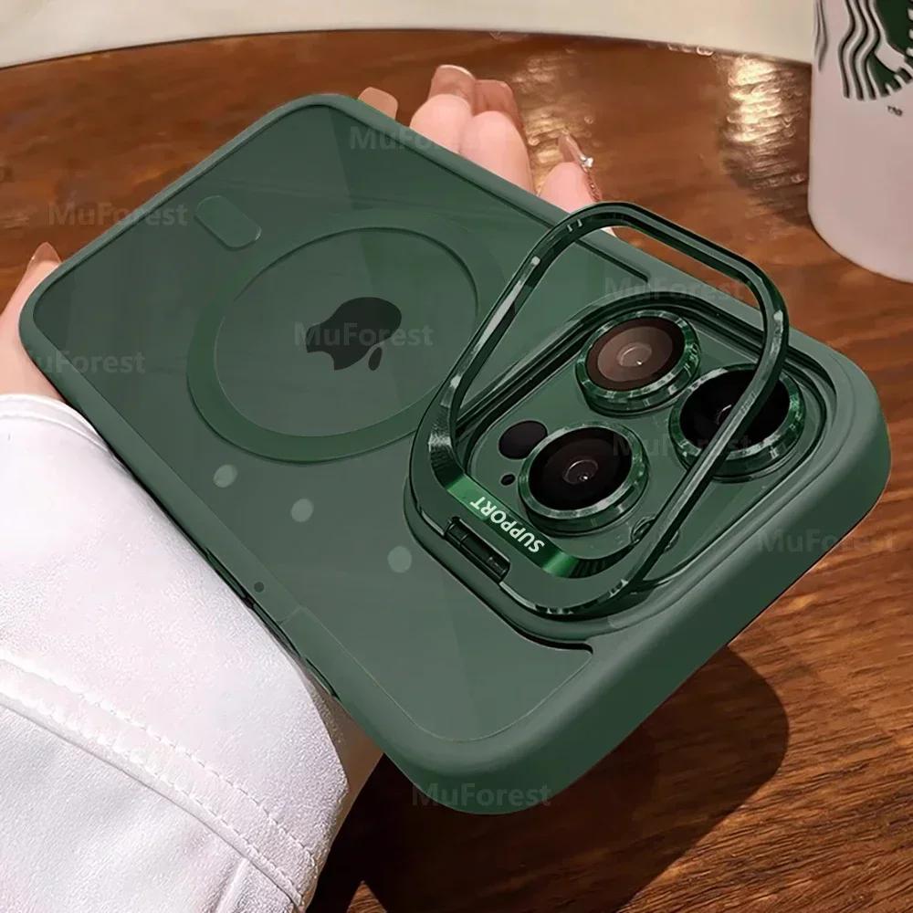 Průhledné kryty pro iPhone 16 15 14 13 12 11 Pro Max Plus Pro Magsafe Magnetický vyklápěcí kryt Stojánek Ochranný kryt objektivu z tvrzeného skla