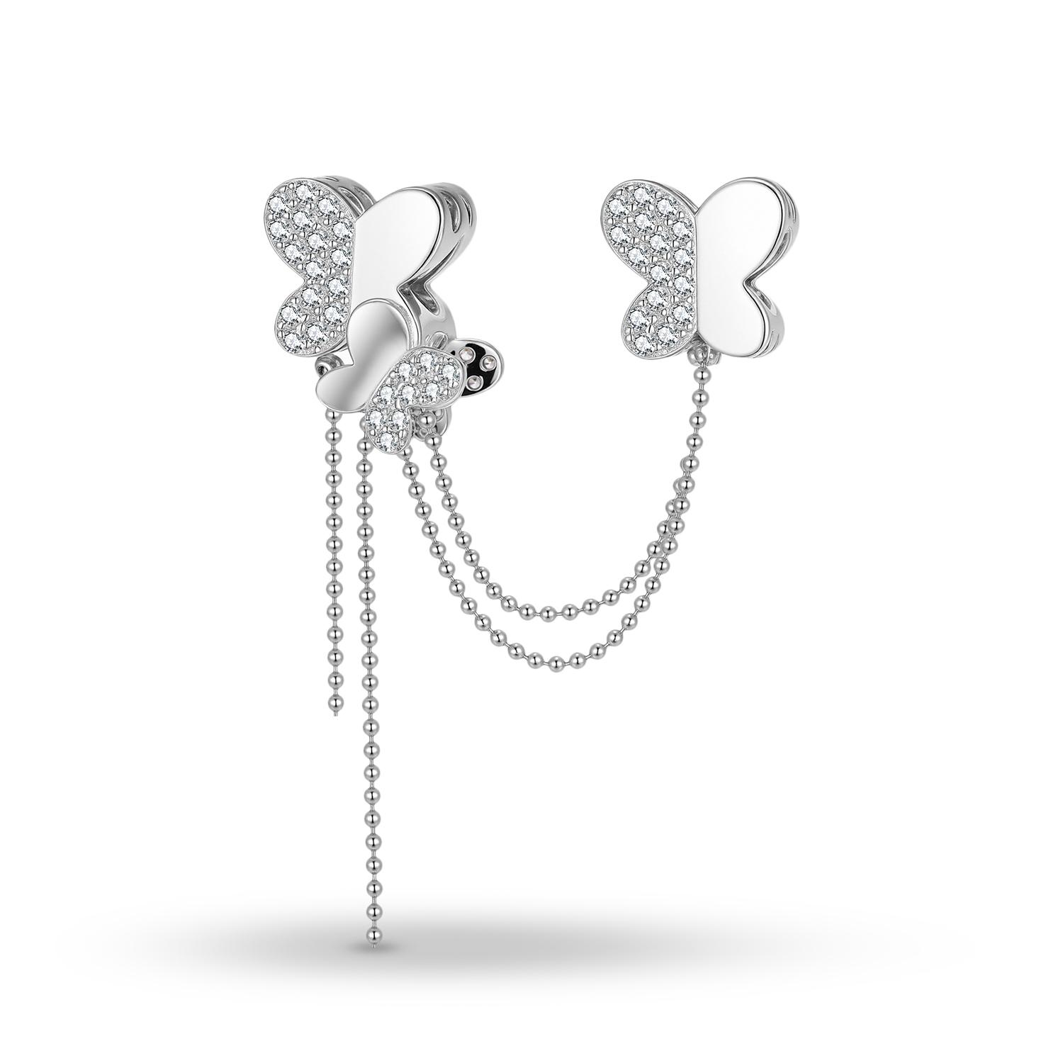 

Cute butterfly Safety Chain Real 925 Sterling Silver Charm Zircon Beads for Women Fine Jewelry Charm Bracelets Minimalist Design