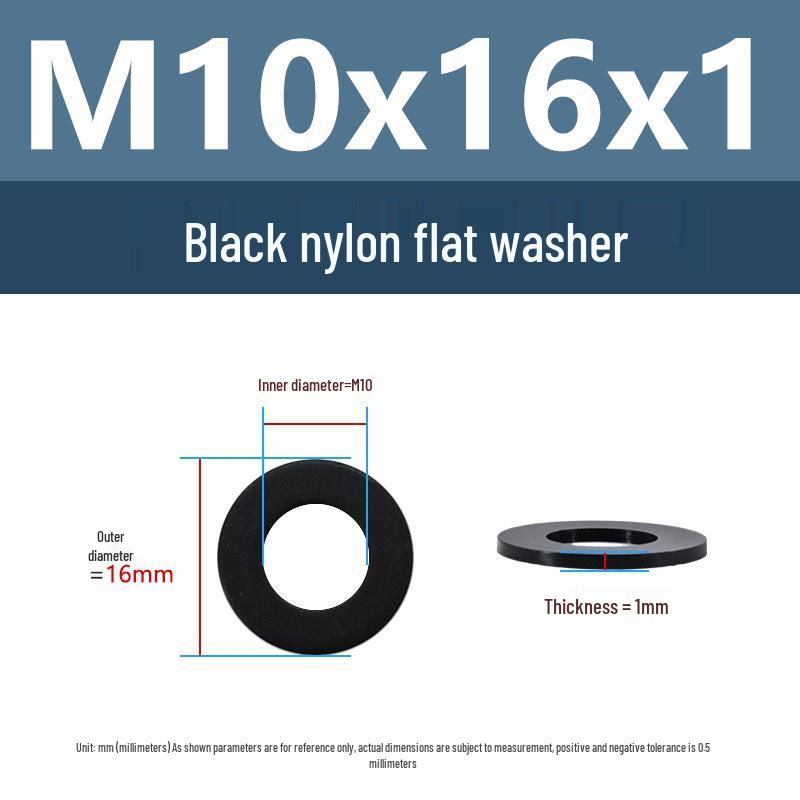 Yigu High-Temperature Insulated Black Nylon Flat Washer (M2, M3, M10, M16, M24)