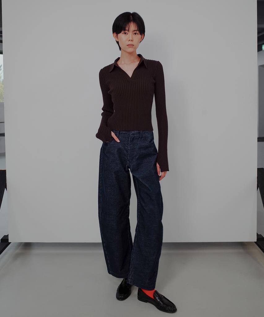 Gilyeong Denim Corduroy Barrel Pants_Navy