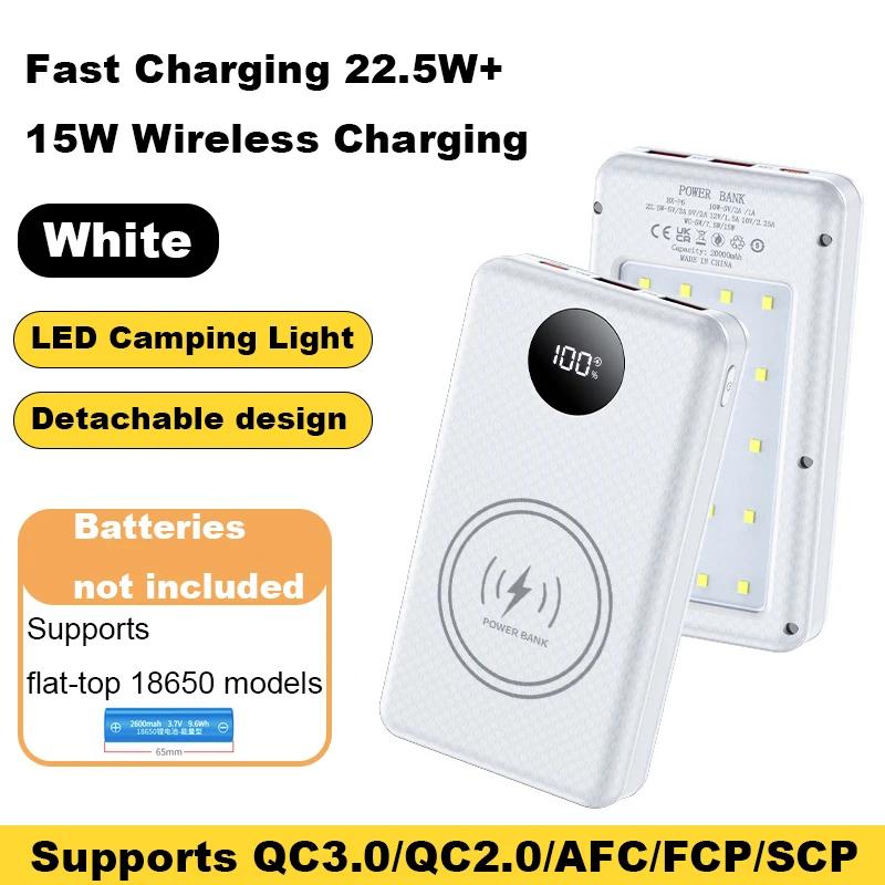 DIY pouzdro na power banku 18650*6 s LED, odnímatelné, rychlé nabíjení 22,5W+15W, 20000mAh, bez baterie