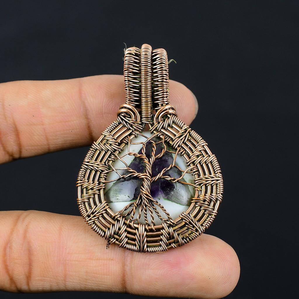 Natural Tree Of Life Sage Amethyst Gemstone Copper Wire Wrap Pendant 2.17" r2s38