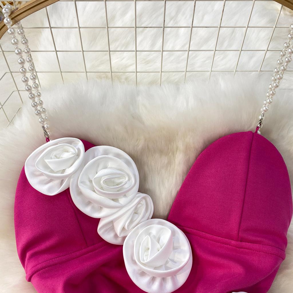 French Temperament Three-dimensional Flower V-tie Chest Pad Dress Women's Summer New Waist and Thin Hip-wrapped Split Dress