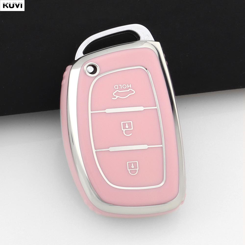 Étui de protection pour clé de voiture intelligente en TPU de couleur rose Porte-clés pour Hyundai Tucson Santa Fe Rena Sonata Elantra Creta Ix35 Ix45 I10 I30 I40