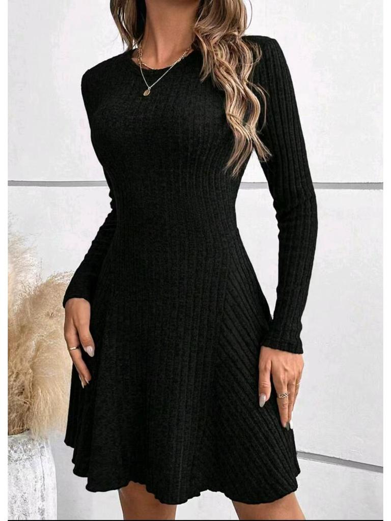 2026 Bohemian Irregular Ribbed Solid Color Dress for Women, Autumn/Winter Collection