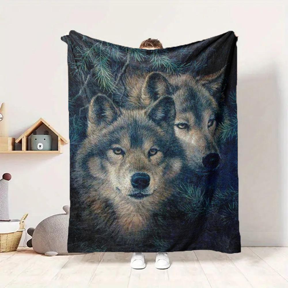 Wolf Pair Flannel Blanket Throw Blanket Soft Warm Sofa Bed Camping Car home Decor Unique Christmas Gift C9301799