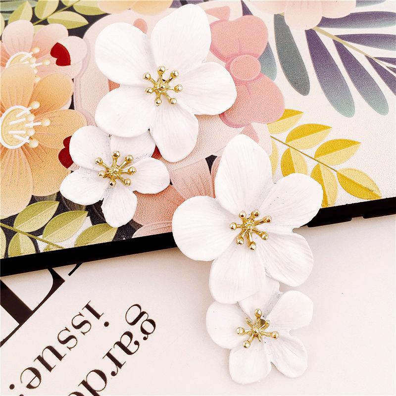 

Серьги-подвески с двойным слоем цветов для женщин, модные серьги-капли с лепестками, покрытые краской-спреем, белые, синие, розовые, красные цирконы