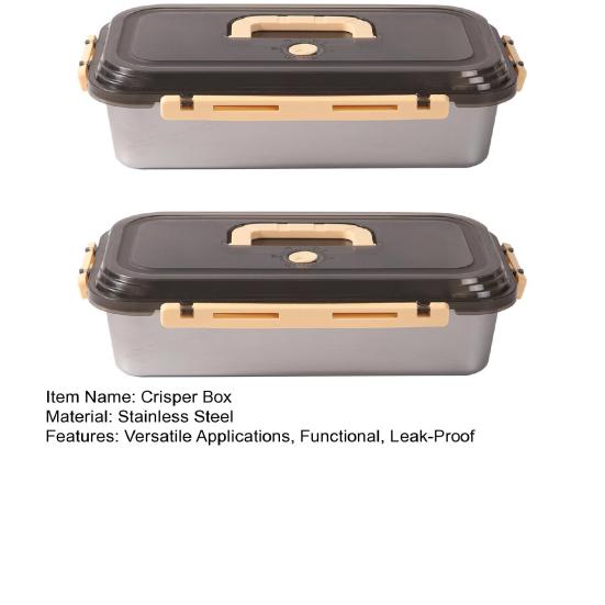 Stainless Steel Crisper Box with Date Lid Leak-Proof Food Storage Box Food Grade Refrigerator Preservation Box for Pickles Fruits Snacks Leftovers