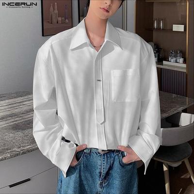 Oversized Men Lapel Neck Long Sleeve Casual Loose Shirts
