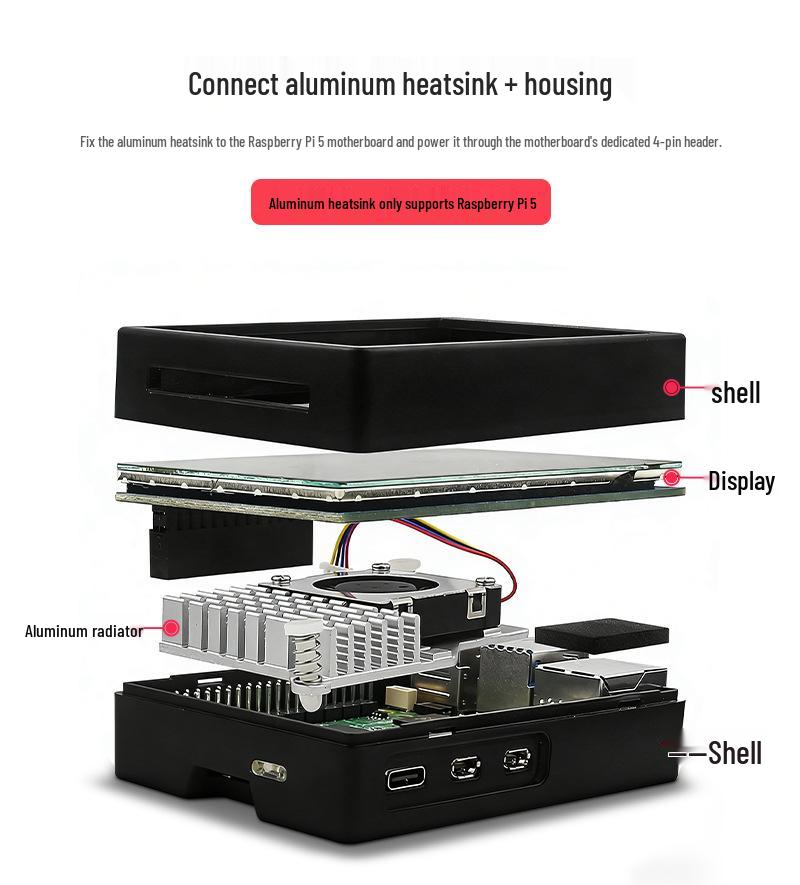 Raspberry Pi 5/4B 3,5" Touchscreen-Display 480x320 Auflösung mit GPIO, Halterung & Lüfter