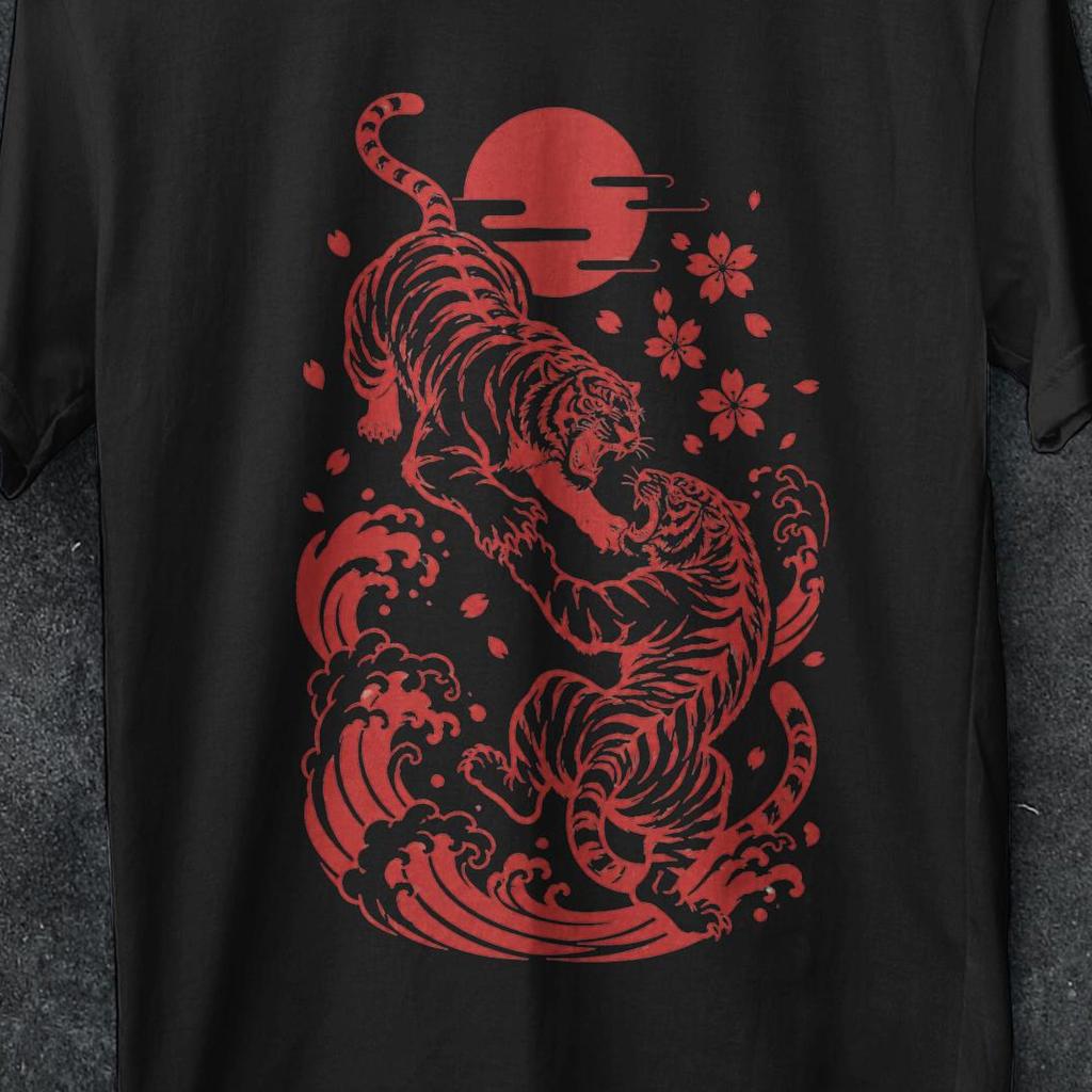 Japanese tiger, Japanese Fighting Tigers Tee, 90s Grunge t shirt, Aesthetic Shirt, Vintage Tattoo, Graphic Shirt Retro, Roaring Tiger shirt