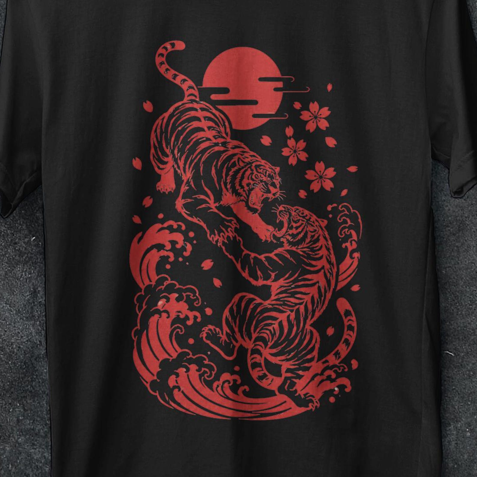 Japanese tiger, Japanese Fighting Tigers Tee, 90s Grunge t shirt, Aesthetic Shirt, Vintage Tattoo, Graphic Shirt Retro, Roaring Tiger shirt XL