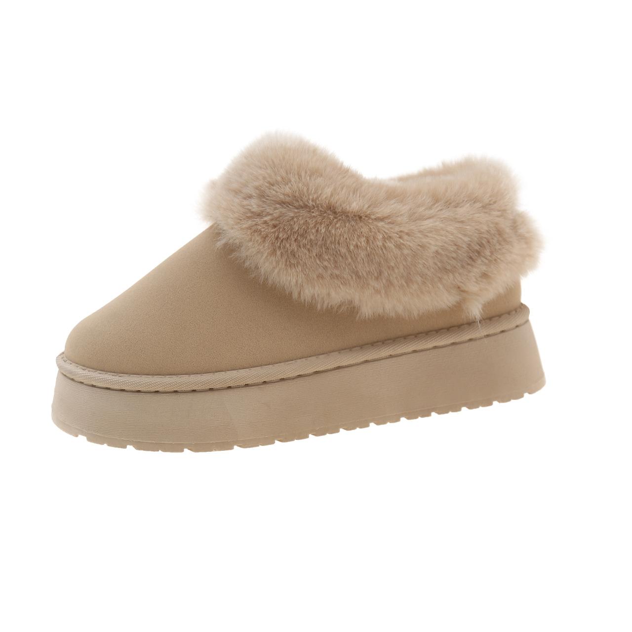 

Модные роскошные женские зимние сапоги на толстой подошве с высоким каблуком, короткие меховые туфли для женщин, зимняя домашняя обувь из хлопка, замшевые тапочки без застежек 39