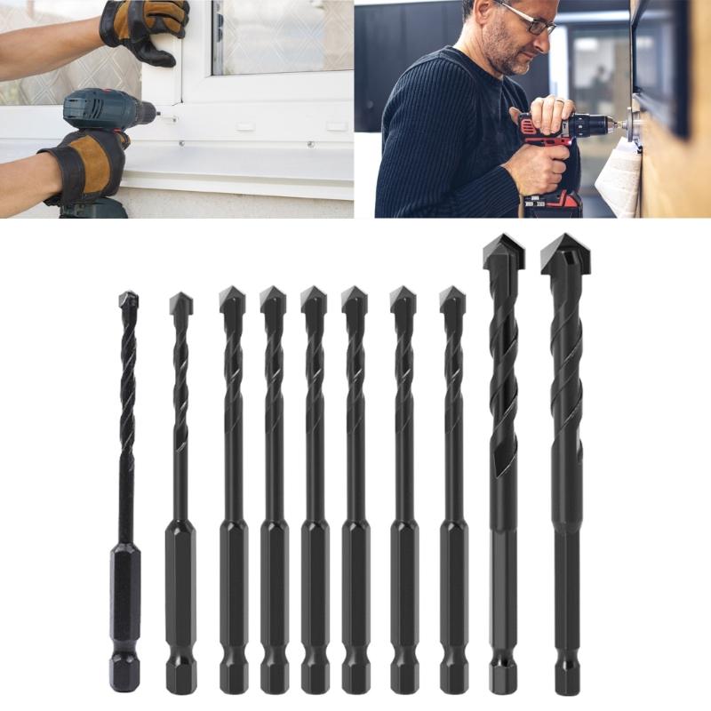 10Pcs Hexagonal Drill Bit Carbide Drill Set Ceramic Tile Wood Glass Punching Hole Saw Metal Drilling Tool Set