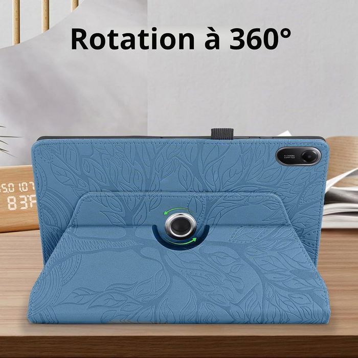 Case for Xiaomi Redmi Pad 2 11 Inch 2025, Blue Synthetic Leather Swivel Case with Tree Pattern