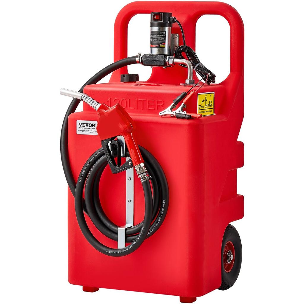 Diesel Overzet Tank, 32 Gallon, Draagbare Kerosine Tank met 12V DC 10 GPM Elektrische Overzetpomp, 13 ft Leveringsslang & Zelfsluitend Mondstuk,