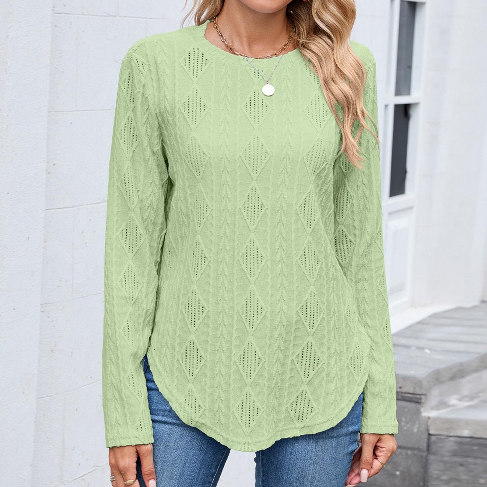 

Женские топы с длинным рукавом, футболки с круглым вырезом, осенняя мода, повседневные деловые туники-блузки L зелёный
