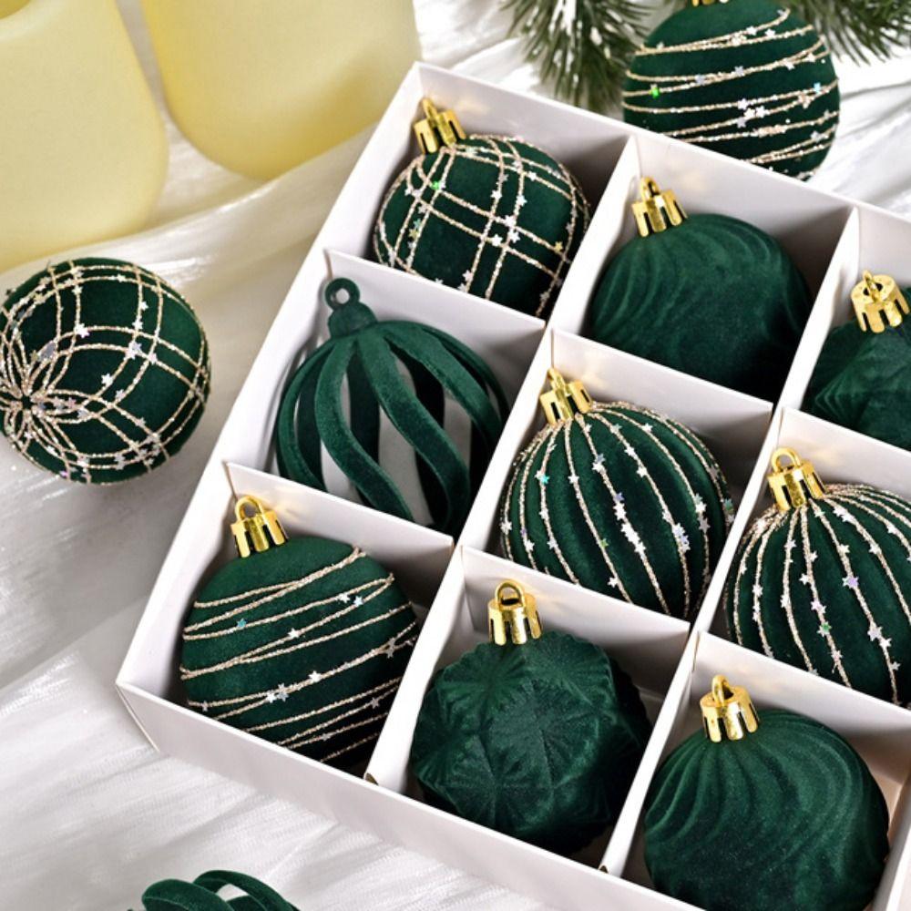Plastics Christmas Tree Ornament Glitter Flocked Christmas Balls  Christmas Home Decoration