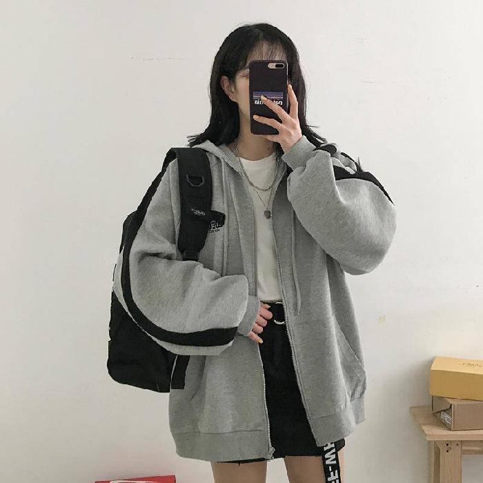 Women's Loose Hooded Zipper Sweatshirt - Autumn 2022 Korean Style