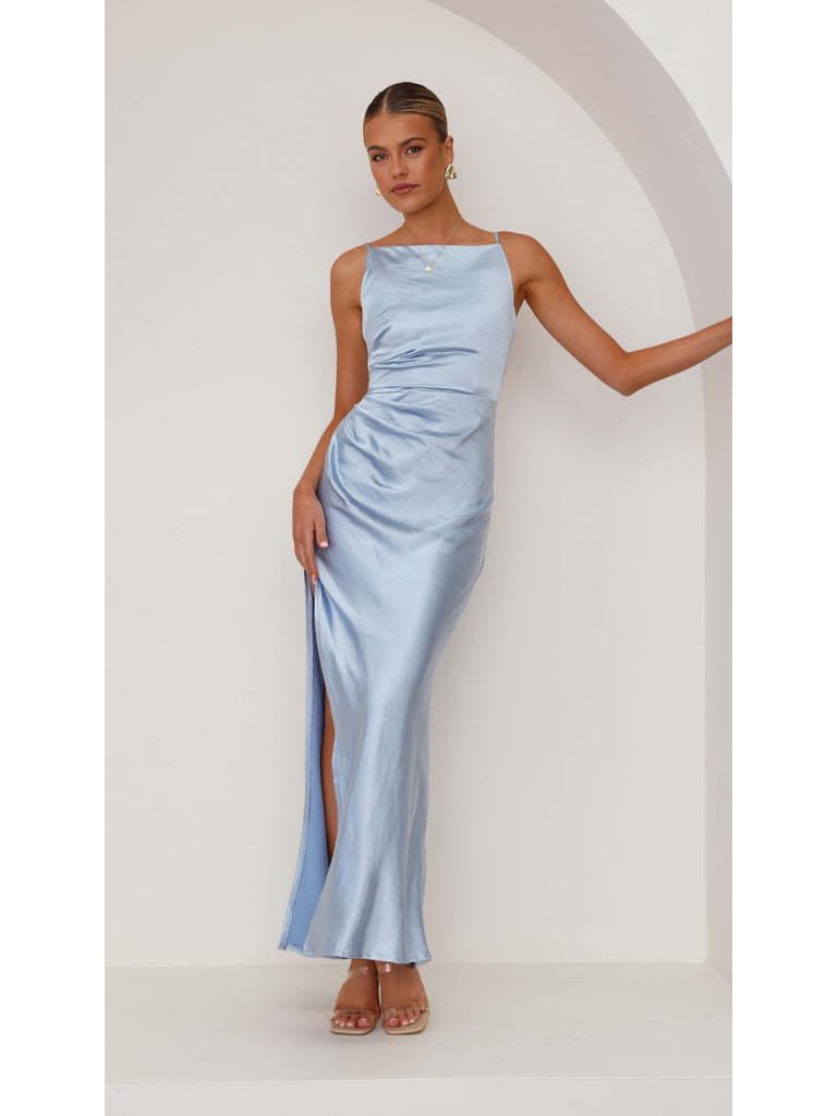 2025 Spring/Summer Women's Backless Slit Midi Dress with Spaghetti Straps