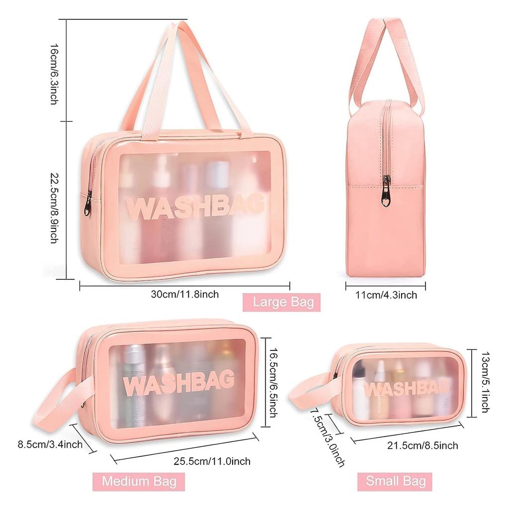 VeriXpress Set of 3 Clear Travel Makeup Pouch Set, Make Up Bag for Home & Travel, Toiletries Organizer for Cosmetic, Bag for Women and Girls Toilet