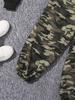 Mädchen 3-teiliges Langarm Cropped Hoodie Schmetterlingsstickerei Unregelmäßiger Saum Gestreiftes Tanktop Camouflage Jogginghose
