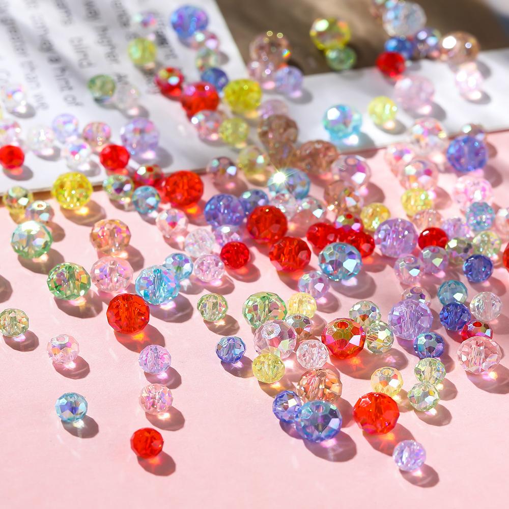 50pcs AB Color Glass Faceted Flat Round Beads Spacer Loose Beads for DIY Necklace Bracelet Earring Jewelry Making Accessories