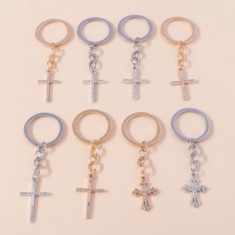 Chic Crystal Cross Keychain Jesus Religious Key Ring Pendants for Car Keyholder Handbag Pendant DIY Jewelry Accessories