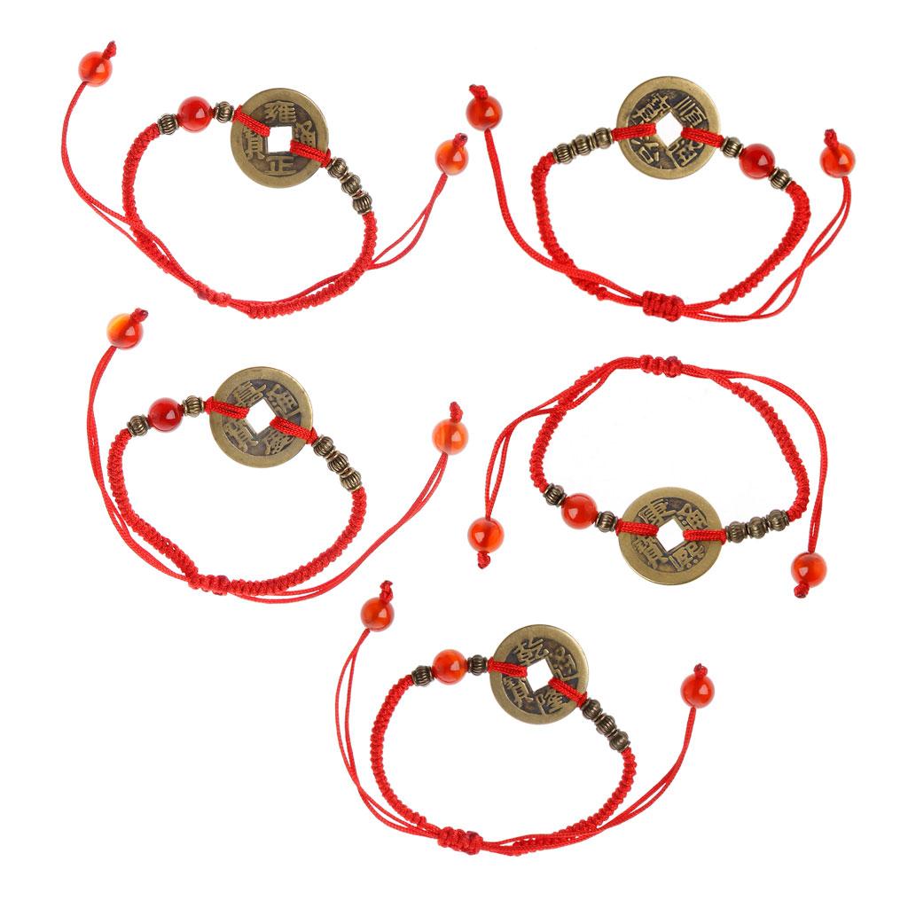 Tiger Year Red Rope Bracelet Handmade Bronze Coin Braided Lucky Rope for Family 1