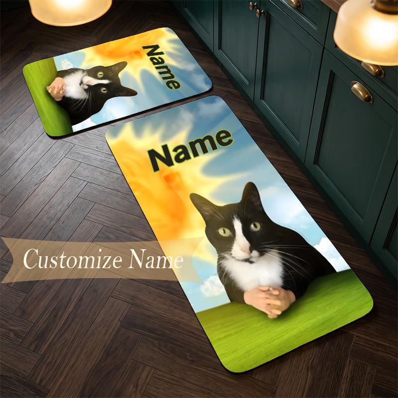 cat meme (1) Customize Name Flannel Kitchen Mat Soft Non-Slip Kitchen Floor Runner Rug for Home Kitchen Decor