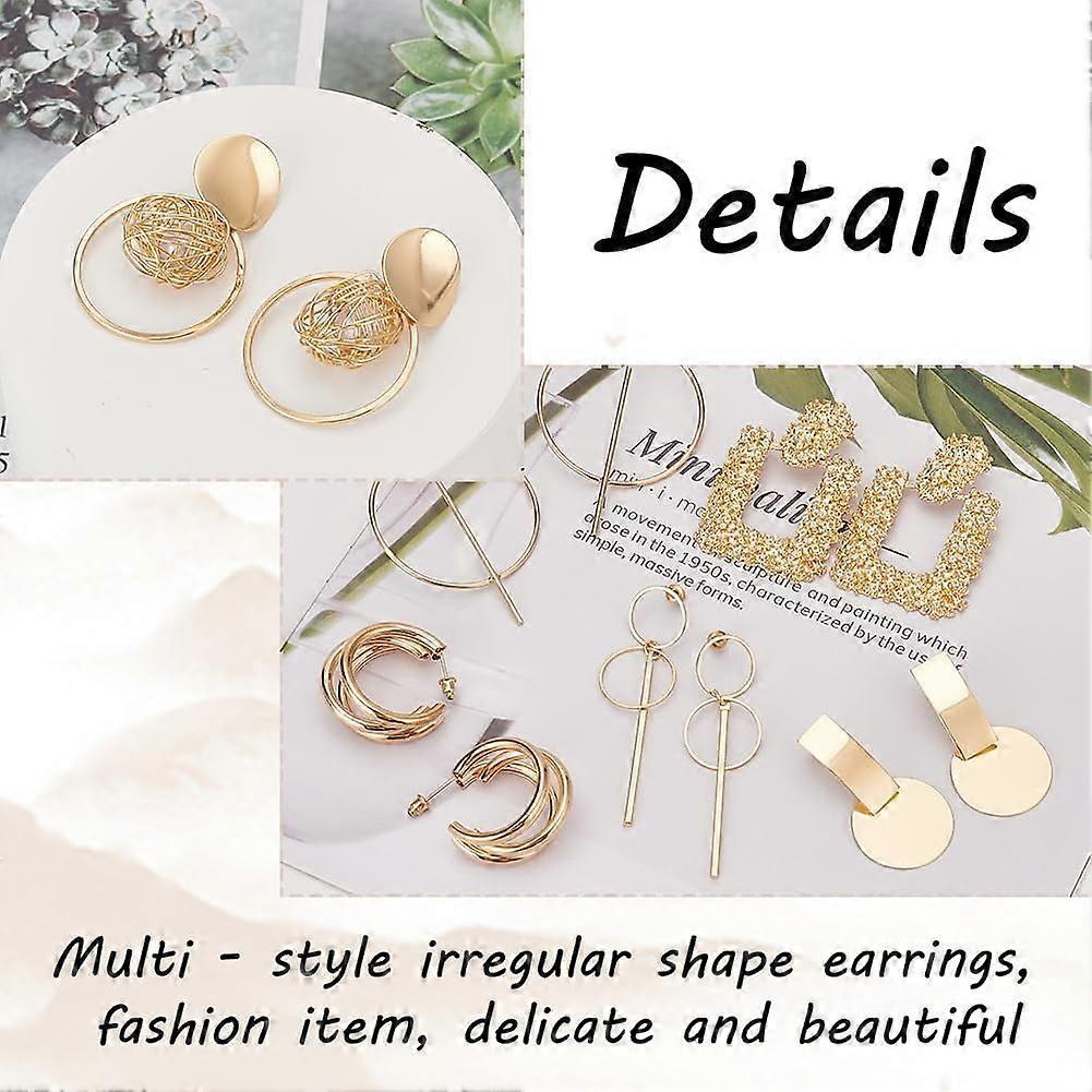 15 Pairs Geometric Drop & Stud Earrings Set, Gold Disc, Square, Circle Dangle Earrings, Wedding Hoop Earrings for Women