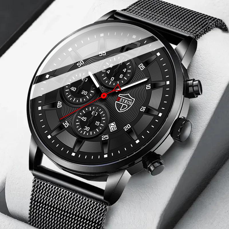 1pc/4pcs/set Fashion Men's Calendar Quartz Watch Business Man Wrist Watch & Bracelets Set, Father's Day Gifts