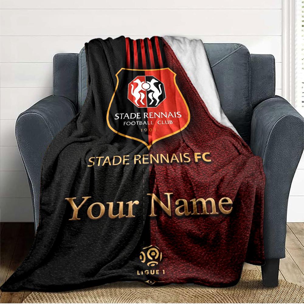Name Custom Stade Rennes FC Print Flannel Blanket High Quality Warm Comfortable Cover for All Seasons Perfect for Gifts Home Decor