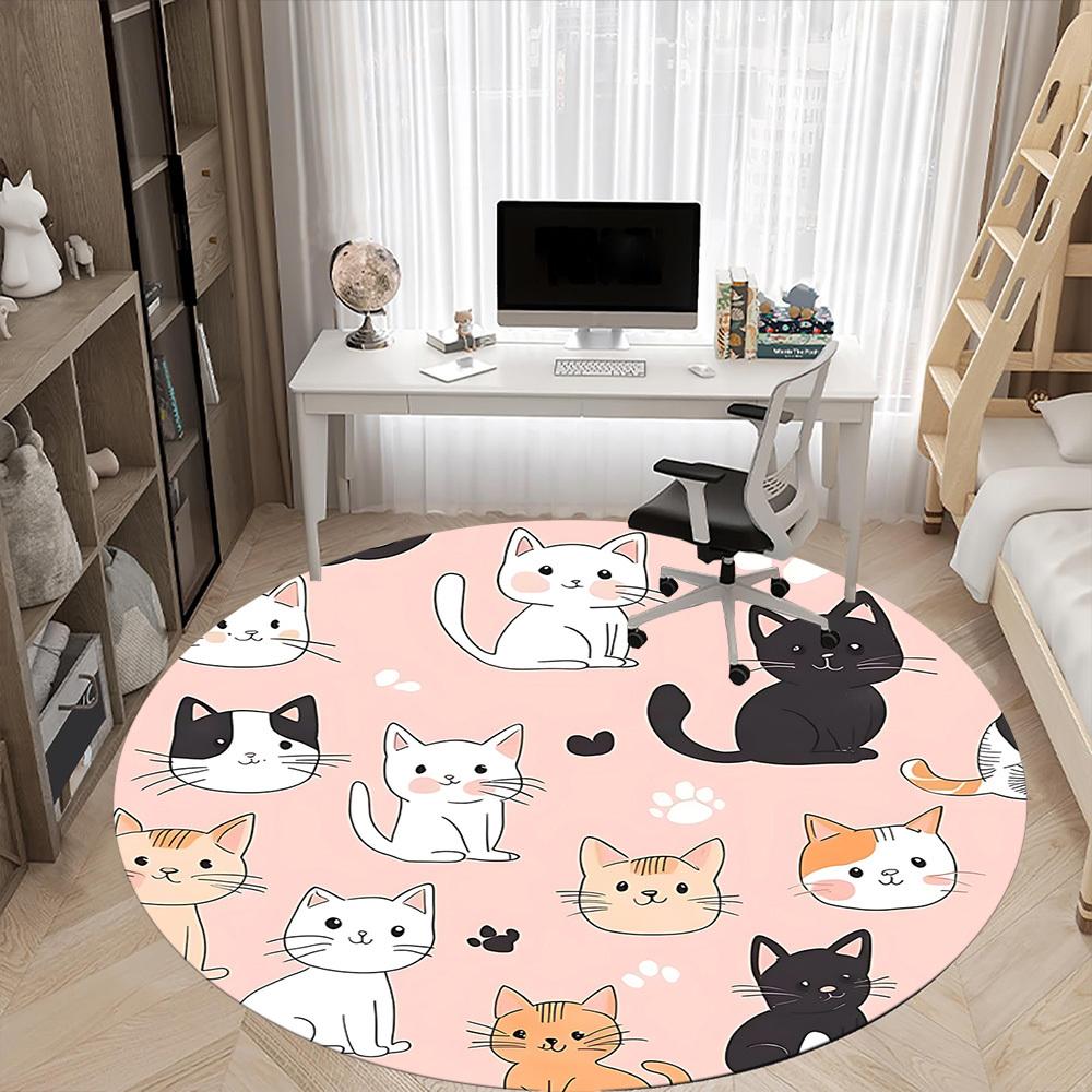 1pc Cat Pattern Office Round Area Rug, Under Office Chairs Bedroom Living Room Home Decor, Room Deco