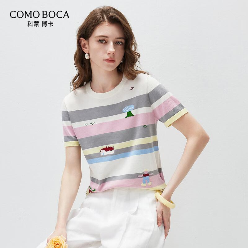 Women s Mulberry Silk Blend Striped Short Sleeve T-Shirt M