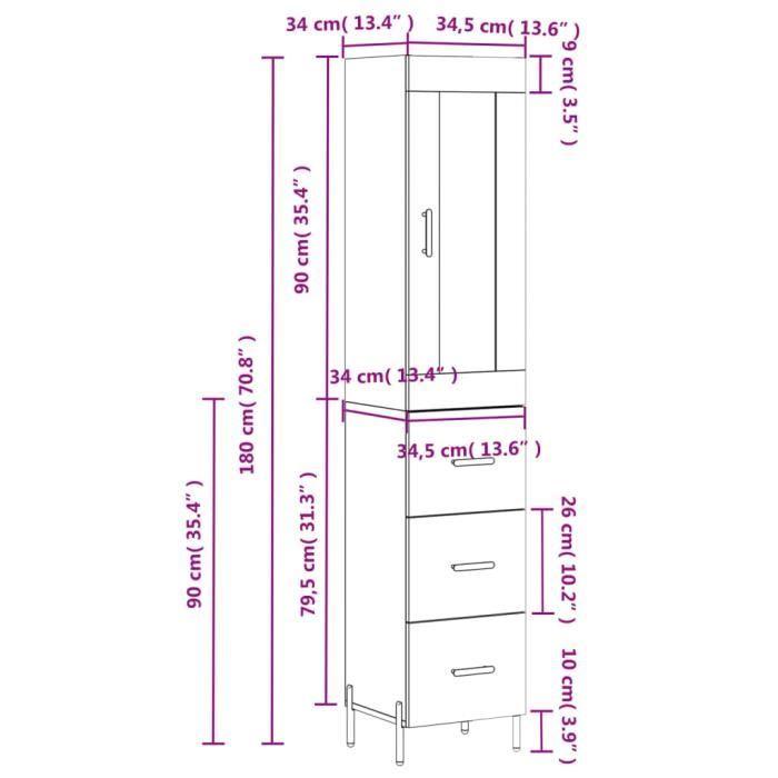 VidaXL Buffet haut Blanc 34,5x34x180 cm Bois d'ingénierie 3200201