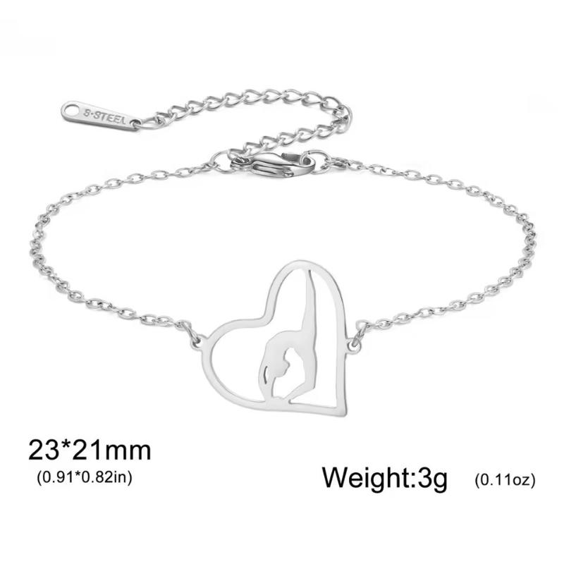Stainless Steel Gymnast Heart Bracelet With Adjustable Chain For Gymnastics Lovers Daily Wear And Gifting Occasions