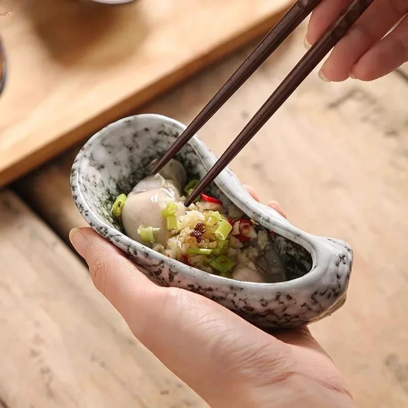 Retro Oyster Shaped Ceramic Plate Sushi Plate Dessert Dim Sum Plate Seasoning Plates Molecular Cuisine Ceramic Tableware