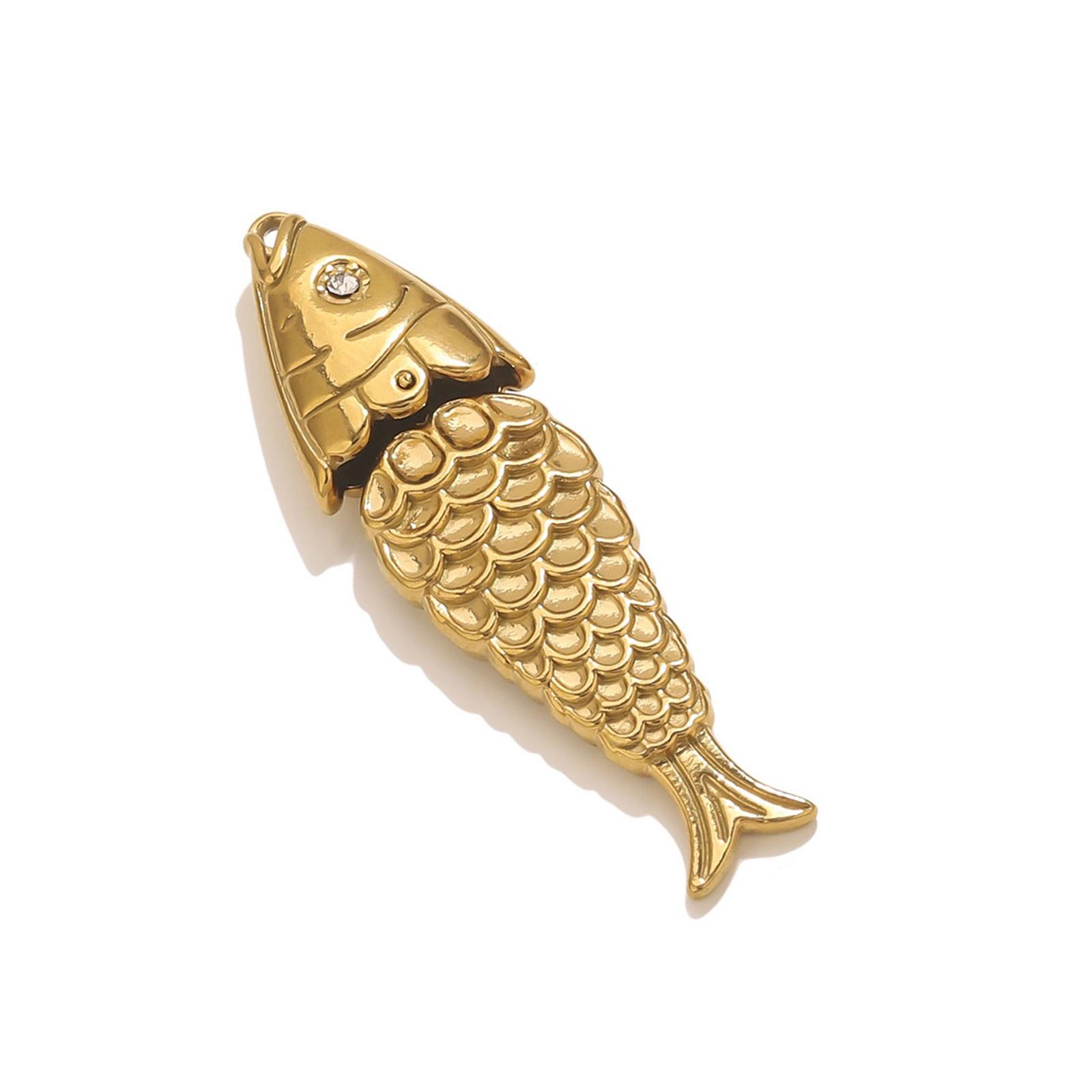 

1 Piece Ocean Fish Pendants 304 Stainless Steel & Cubic Zirconia 18K Gold Plated 3D Movable Charms For Necklace DIY 5cm x 1.4cm