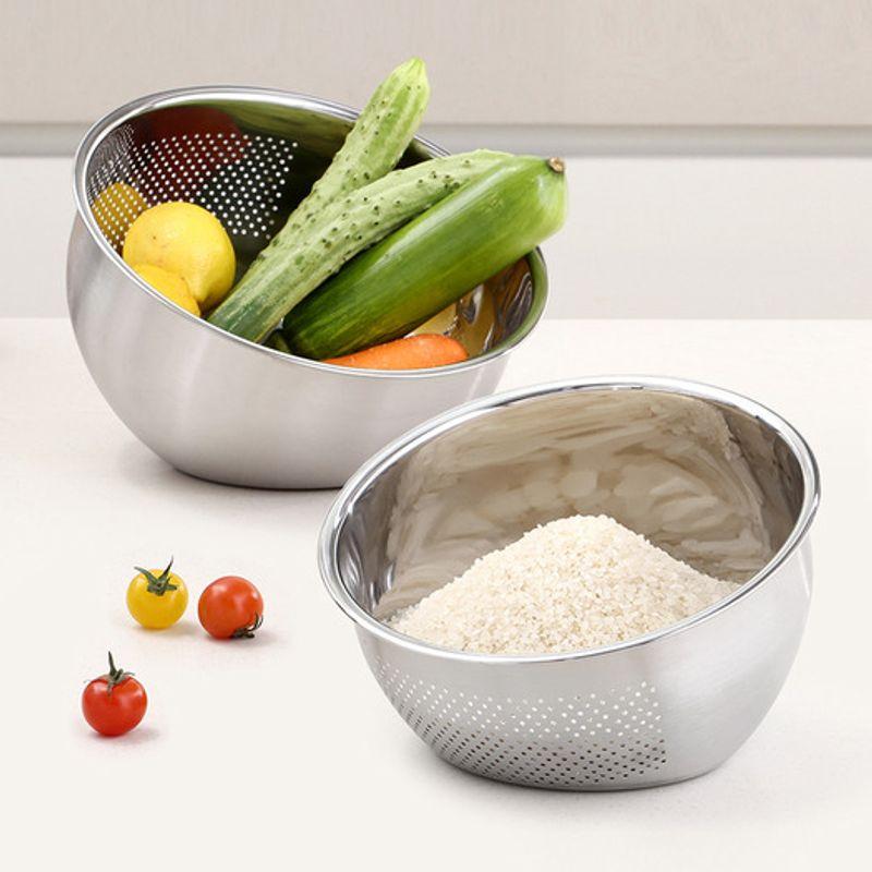 Wiedergeboren. J Hanaro Edelstahl 304 Reiswaschschüssel L 26cm / Mehrzweck-Mischschüssel Perforiertes Abtropfsieb