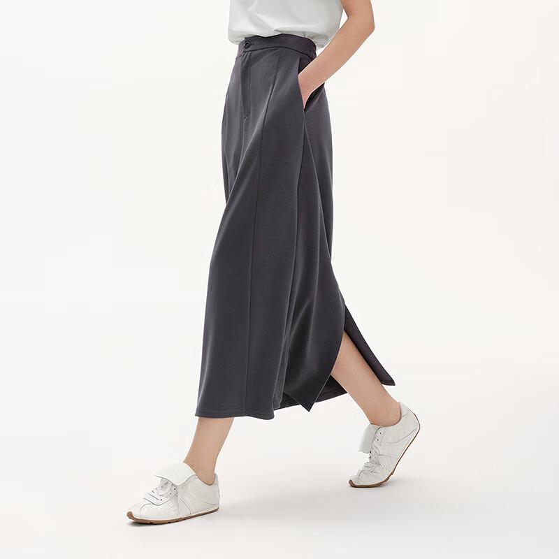 Broadcast Women's Grey French Style A-Line Slit Midi Skirt