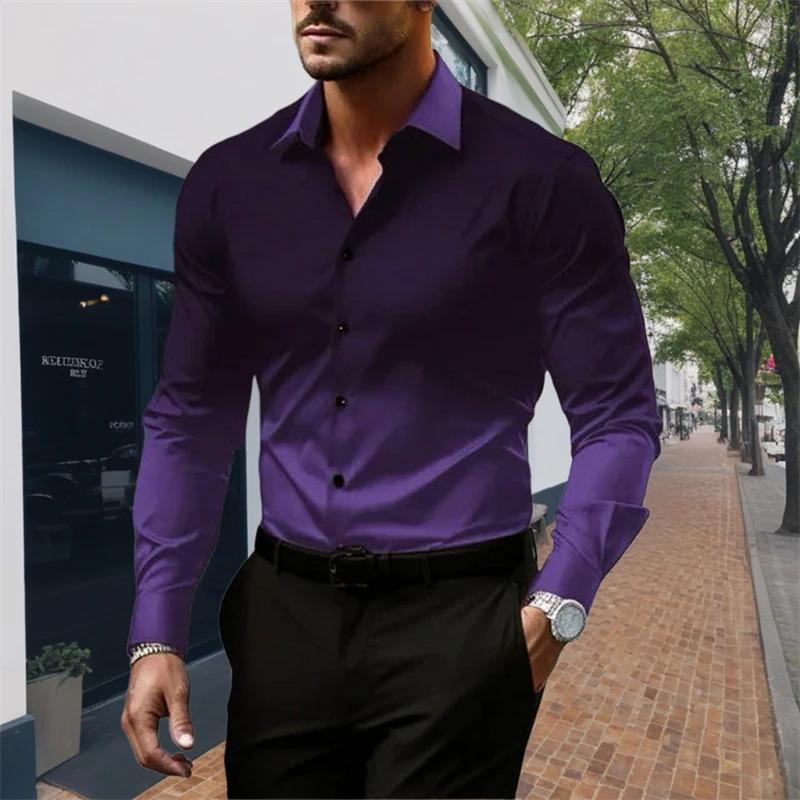 Spring Autumn Long Sleeved Shirt for Men with Sense of Luxury Gradient Lapel Loose Buttons Versatile Versatile Shirts Men’s