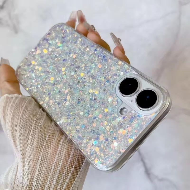 Starry Glitter Sequins Bling Silicone Case For iPhone 16 15 14 13 12 11 Pro X XS XR Max 8 7 6 Plus SE Bumper Transparent Cover