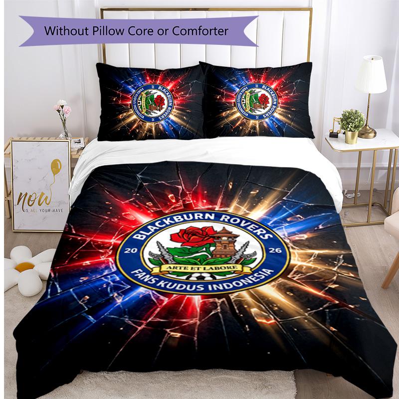 Blackburn Rovers Football Printed 3 Pieces Bedding Set, Comfortable Skin Friendly Bedroom Duvet Cover Set