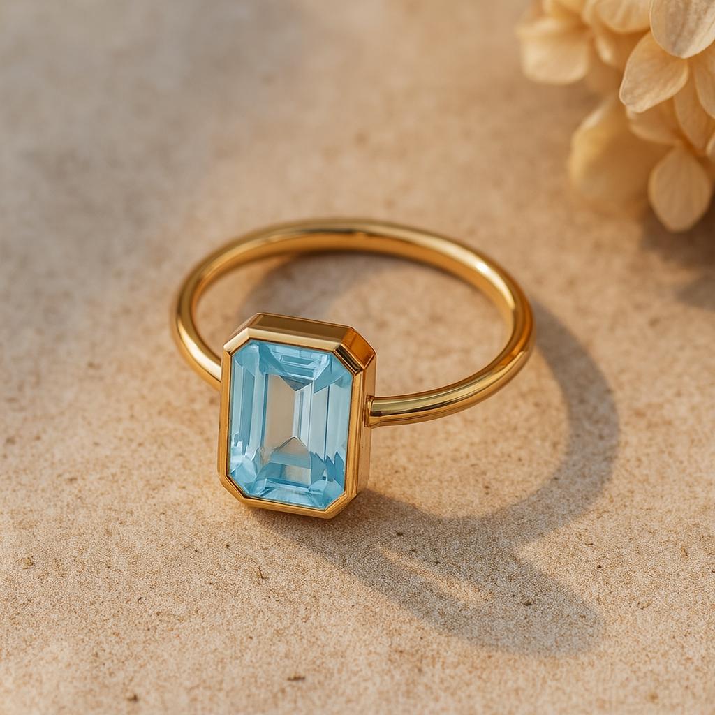Vintage Emerald cut Aquamarine Engagement Ring Promise Ring For Her Anniversary Gift For Wife Christmas Present