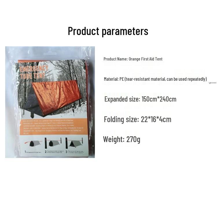Portable Orange Emergency Tent & Sleeping Bag with Insulation - Outdoor Camping Raincoat & First Aid Blanket Combo.