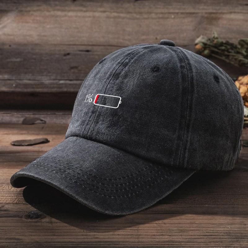 Vintage Letter Print Denim-Style Cotton Blend Baseball Cap Men Women Wide Brim Flat Top Hat